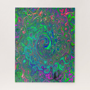 Puzzle Trippy Chartreuse y Blue Retro Liquid Swirl