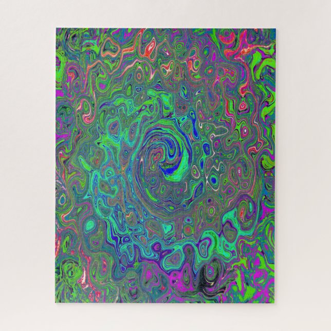Puzzle Trippy Chartreuse y Blue Retro Liquid Swirl (Vertical)