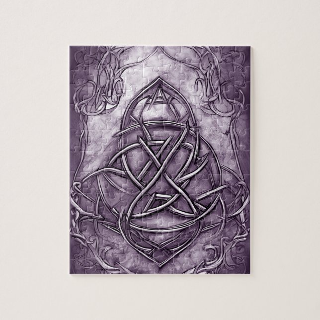 Puzzle Triquetra Trinity Knot Lavender Purple Faux Metali (Vertical)