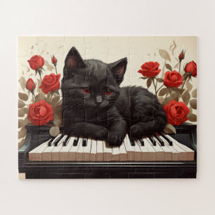 Puzzle Triste gato negro en el piano