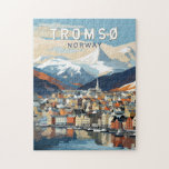 Puzzle Tromso Noruega Viaje Arte Vintage<br><div class="desc">Diseño de viaje vectorial retro Tromso. Tromsø es una ciudad del municipio de Tromsø,  en el condado de Troms,  Noruega.</div>