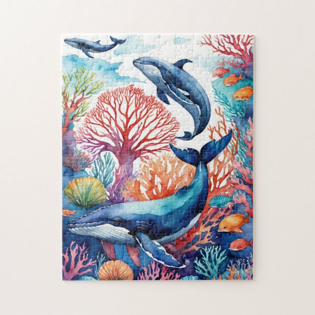 Puzzle Tropical Fantasy Whales in the Ocean Marine (Vertical)