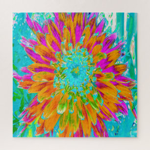 Puzzle Tropical Orange and Hot Pink Decorative Dahlia