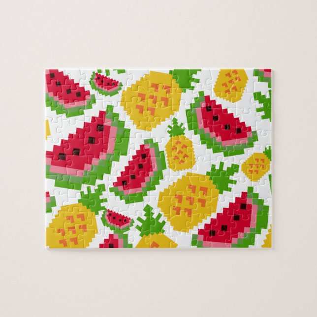 Puzzle Tropical Watermelon and Pineapple Pixel Pattern (Horizontal)