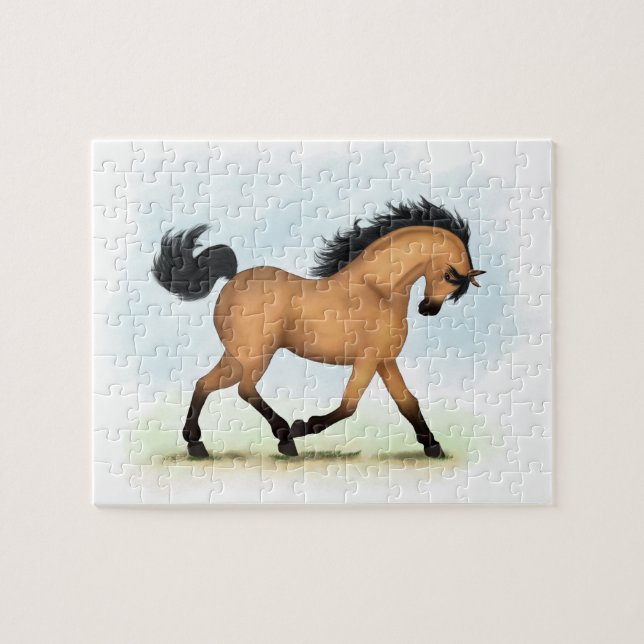 Puzzle Trotting Buckskin Horse Equestrian Horse Lover (Horizontal)