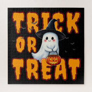 Puzzle truco o trato halloween adorable fantasma calabaza