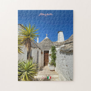 Puzzle trulli de Alberobello en Italia, viaje a Bari