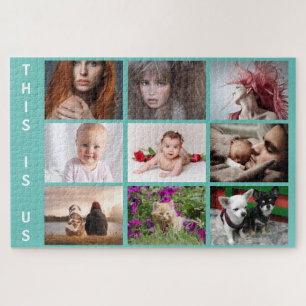 Puzzle TU familia y mascotas colocan en azul verde azulad