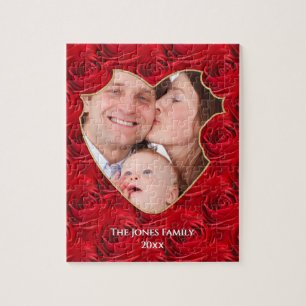Puzzle Tu foto: Navidades Red Rose Pattern Heart Frame