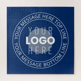 Puzzle Tu logotipo y texto circular personalizable Azul