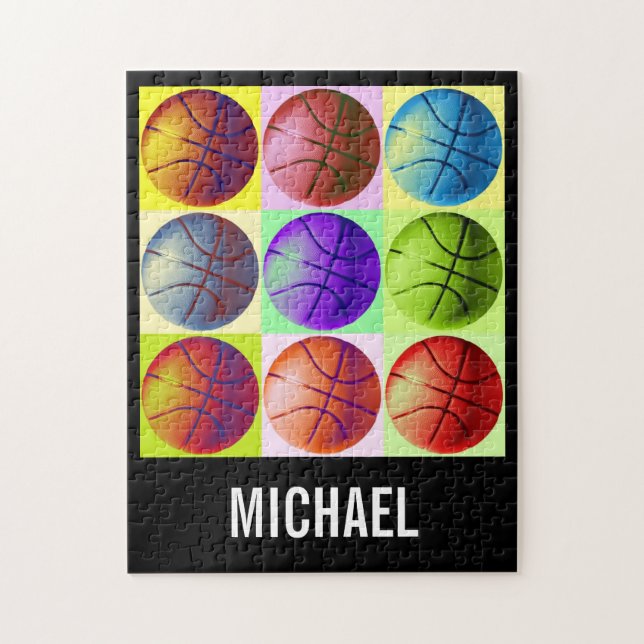 Puzzle Tu nombre Personalizable Basketball Arte Pop Art (Vertical)