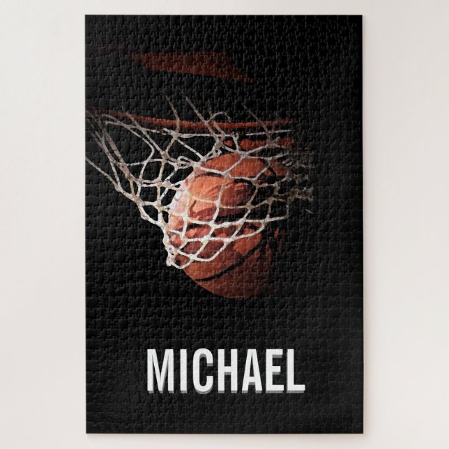 Puzzle Tu nombre Personalizable de arte de baloncesto (Vertical)