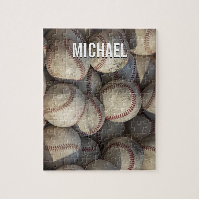 Puzzle Tu nombre Personalizable de arte de béisbol (Vertical)