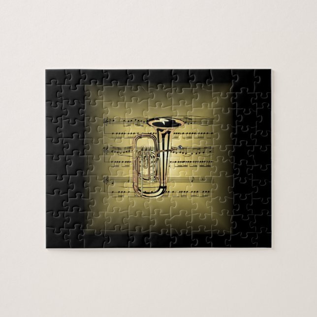 Puzzle Tuba ~ 3-D Hoja de almohada de música ~ Oro y negr (Horizontal)