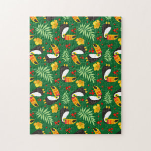 Puzzle Tucán Pájaro Hojas Verdes Flor Naranja Roja