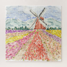 Tulip Fields Holandés Watercolor