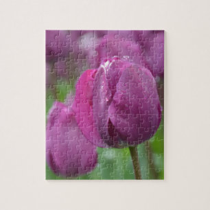 Puzzle Tulipán morado con gotas de agua