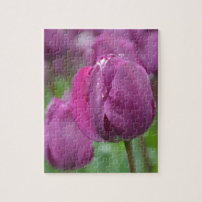 Puzzle Tulipán morado con gotas de agua (Vertical)