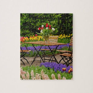 Puzzle Tulipanes de mesa en jardín, Jardines Keukenhof,