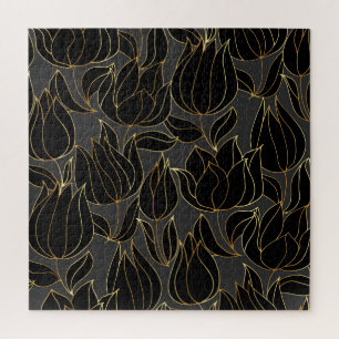 Puzzle Tulipanes de oro negro: patrón floral de lujo