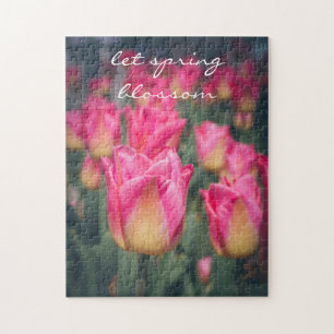 Puzzle Tulipanes de primavera de estilo vintage rosa