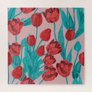 Puzzle Tulipanes de primavera, patrón floral dibujado a m