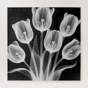 Puzzle Tulipanes en blanco y negro elegantes monocromos