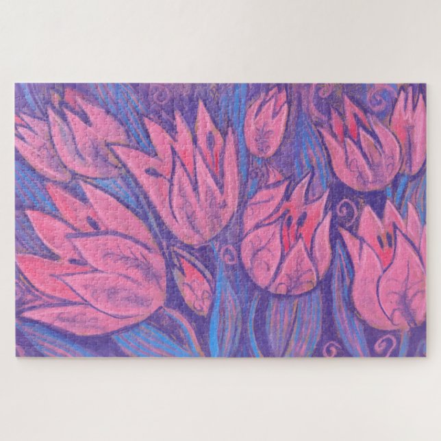 Puzzle Tulipanes Funky Primavera Flores Pintado Pastel Fl (Horizontal)