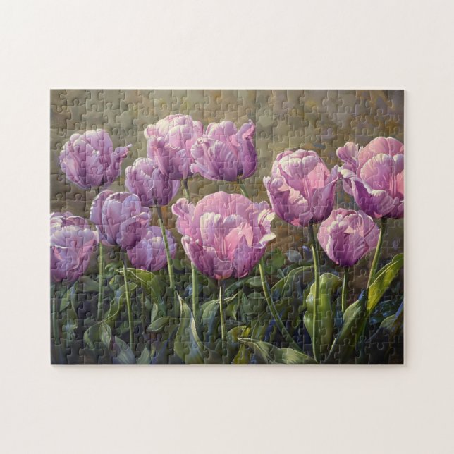 Puzzle Tulipanes morados Flores exuberantes pintura de ac (Horizontal)