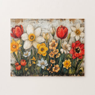 Puzzle Tulipanes y Narcisos con Encanto Rústico