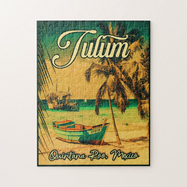 Puzzle Tulum Mexico Palm Tree Vintage Travel Souvenir (Vertical)