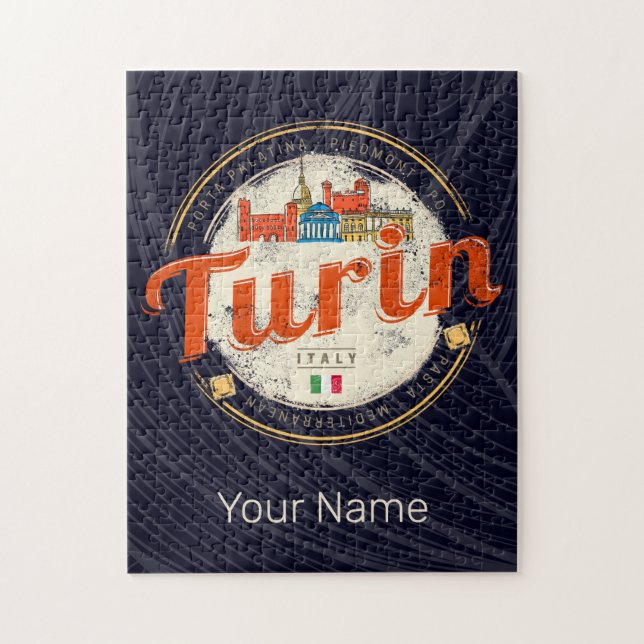 Puzzle Turín Piedmont Retro Skyline Pasta de cosecha ital (Vertical)