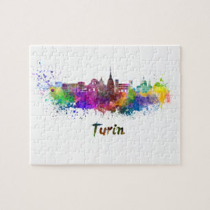 Puzzle Turin skyline in watercolor