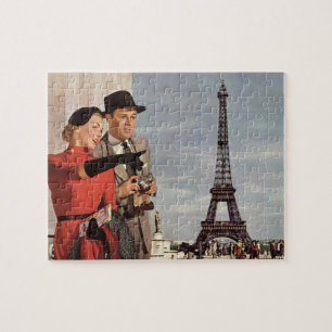 Puzzle Turistas Antiguos Viajando en la Torre Eiffel de P