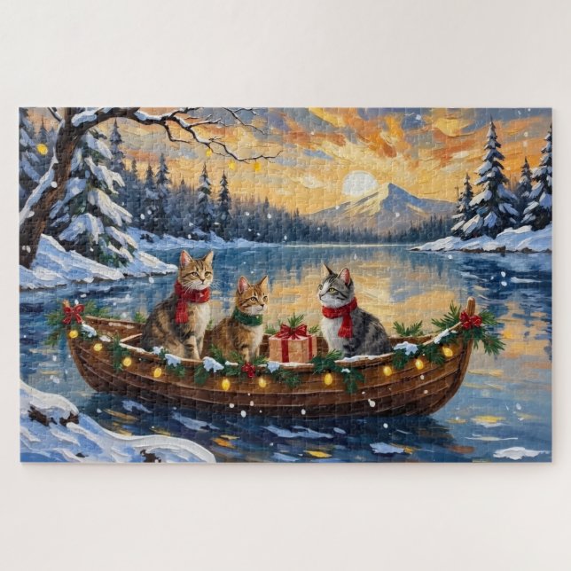 Puzzle Turkish Angora Cat Christmas Boat Holiday (Horizontal)