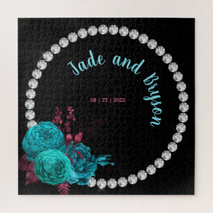 Puzzle Turquesa Floral y Mauve Elegante con Rhinestone