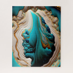 Puzzle Turquoise Aqua Blue Gold Gemstone Acrylon Pour Art
