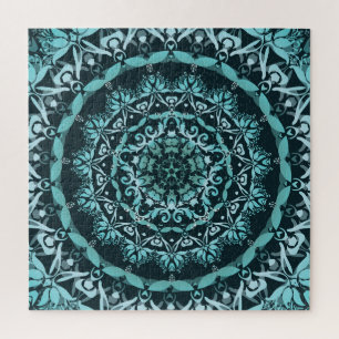Puzzle Turquoise Dark Damask Mandala