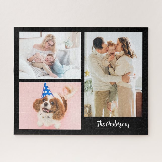 Puzzle Tus 3 fotos familiares y tu nombre en negro (Horizontal)