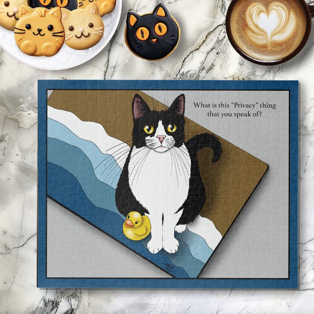 Puzzle Tuxedo Cat Funny Bathroom Privacy Blue (Subido por el creador)