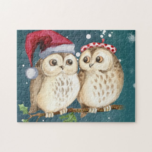 Puzzle Two cute drawn Owls (Horizontal)