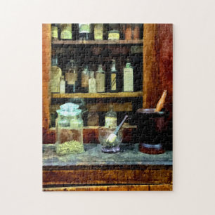 Puzzle Two Mortar and Pestles and Glass Jar