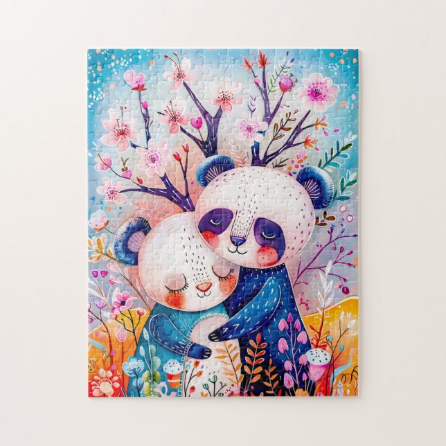 Puzzle Two Pandas Hugging in Bamboo Forest (Vertical)
