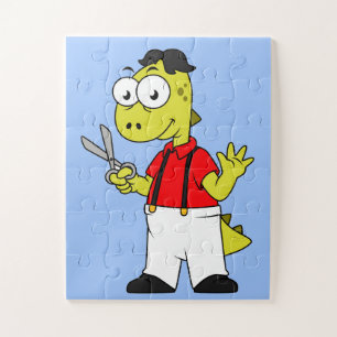 Puzzle Tyrannosaurus Rex Barber Con Tijeras.