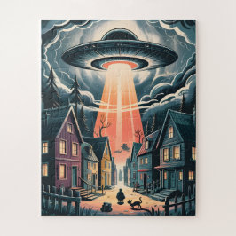 Puzzle UFO Abduction Night Street Illustration