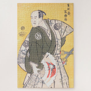 Puzzle Ukiyo-e Samurai japonés con arte de fans y Katana