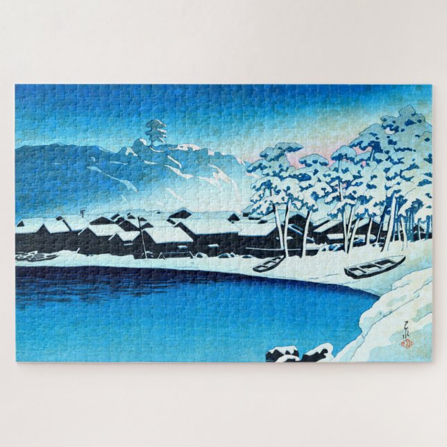 Puzzle ukiyoe [hasui] C28 Nieve del amanecer en el puerto (Horizontal)