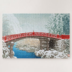 Puzzle ukiyoe - hasui - m12 - Nieve en el puente Shinkyo,