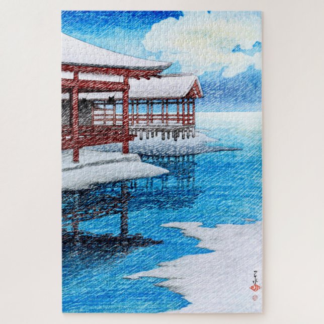 Puzzle ukiyoe [hasui] Nieve C26 en un buen día en Miyajim (Vertical)