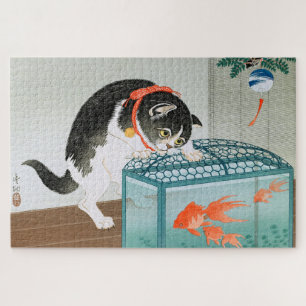 Puzzle Ukiyoe [Koson] Gato y pez dorado